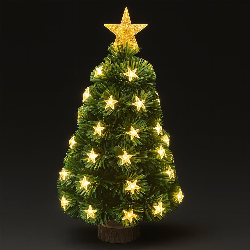 Albero di Natale 60 cm Stelle Led Bianco Caldo Base Tronco Alberello Natalizio