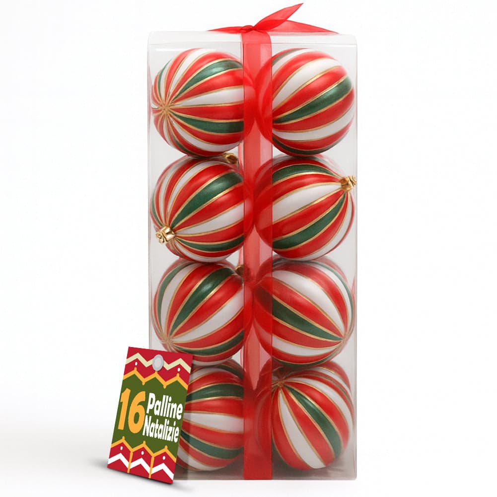 Box 16 Palline di Natale per Albero Sfere Natalizie Bianco Rosso e Verde da 8cm in Palle e palline Esplodia - Napoli, commercioVirtuoso.it