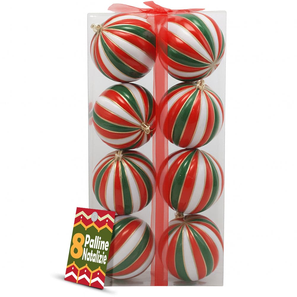 Box 8 Palline di Natale per Albero Sfere Natalizie Bianco Rosso e Verde da 10cm in Palle e palline Esplodia - Napoli, commercioVirtuoso.it