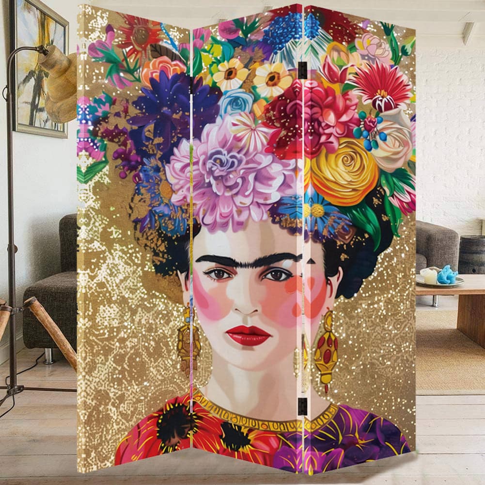 Paravento Separé 3 Pannelli Struttura Legno Divisorio con Frida Kahlo 180x120cm in Paraventi Esplodia - Napoli, commercioVirtuoso.it