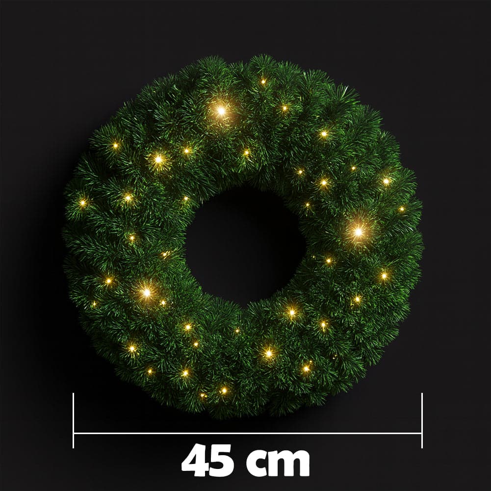 Corona Ghirlanda Natalizia Verde 45 cm con 40 LED Bianco Caldo per Addobbi in Ghirlande e corone Danyx - Casoria, commercioVirtuoso.it