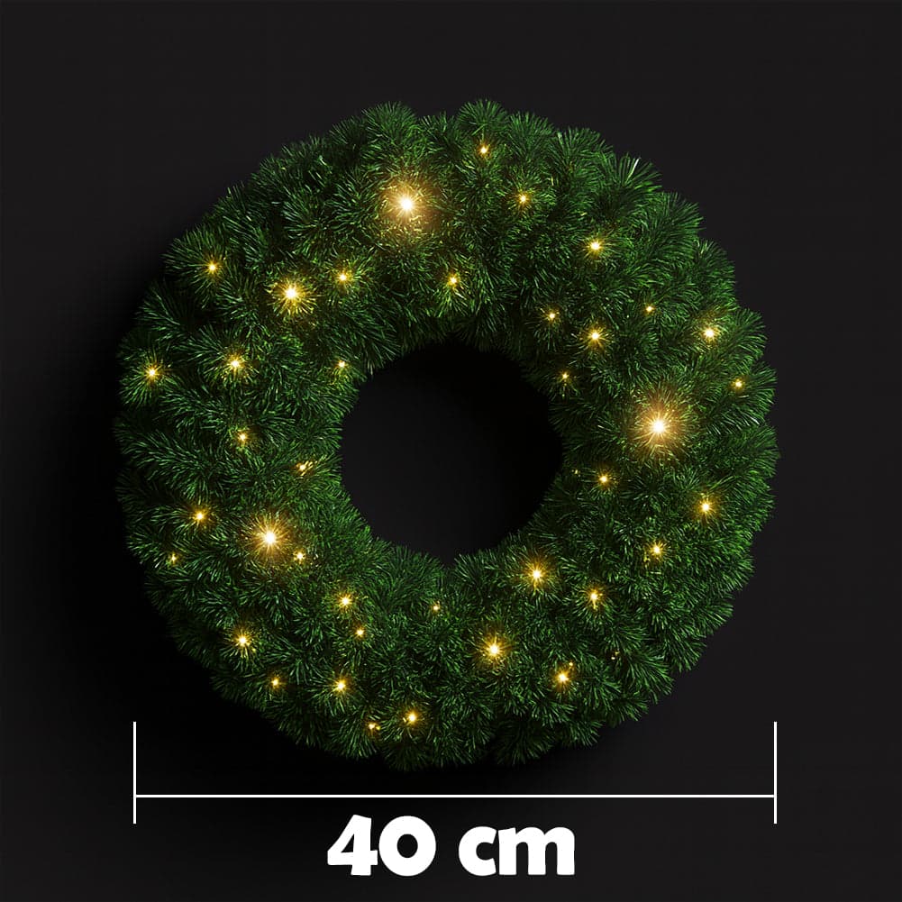 Corona Ghirlanda Natalizia Verde 40 cm con 30 LED Bianco Caldo per Addobbi in Ghirlande e corone Danyx - Casoria, commercioVirtuoso.it