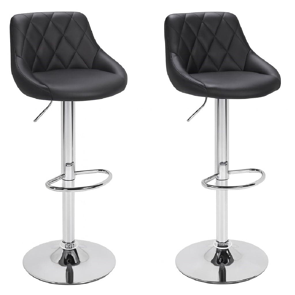 Set 2 Sgabelli Cucina Bar Girevoli Altezza Regolabile in Ecopelle Nero e Acciaio