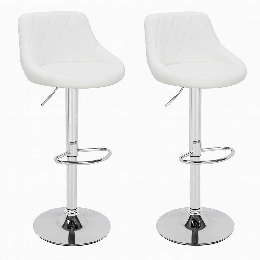 Set 2 Sgabelli Cucina Bar Girevoli Altezza Regolabile in Ecopelle Bianco e Acciaio
