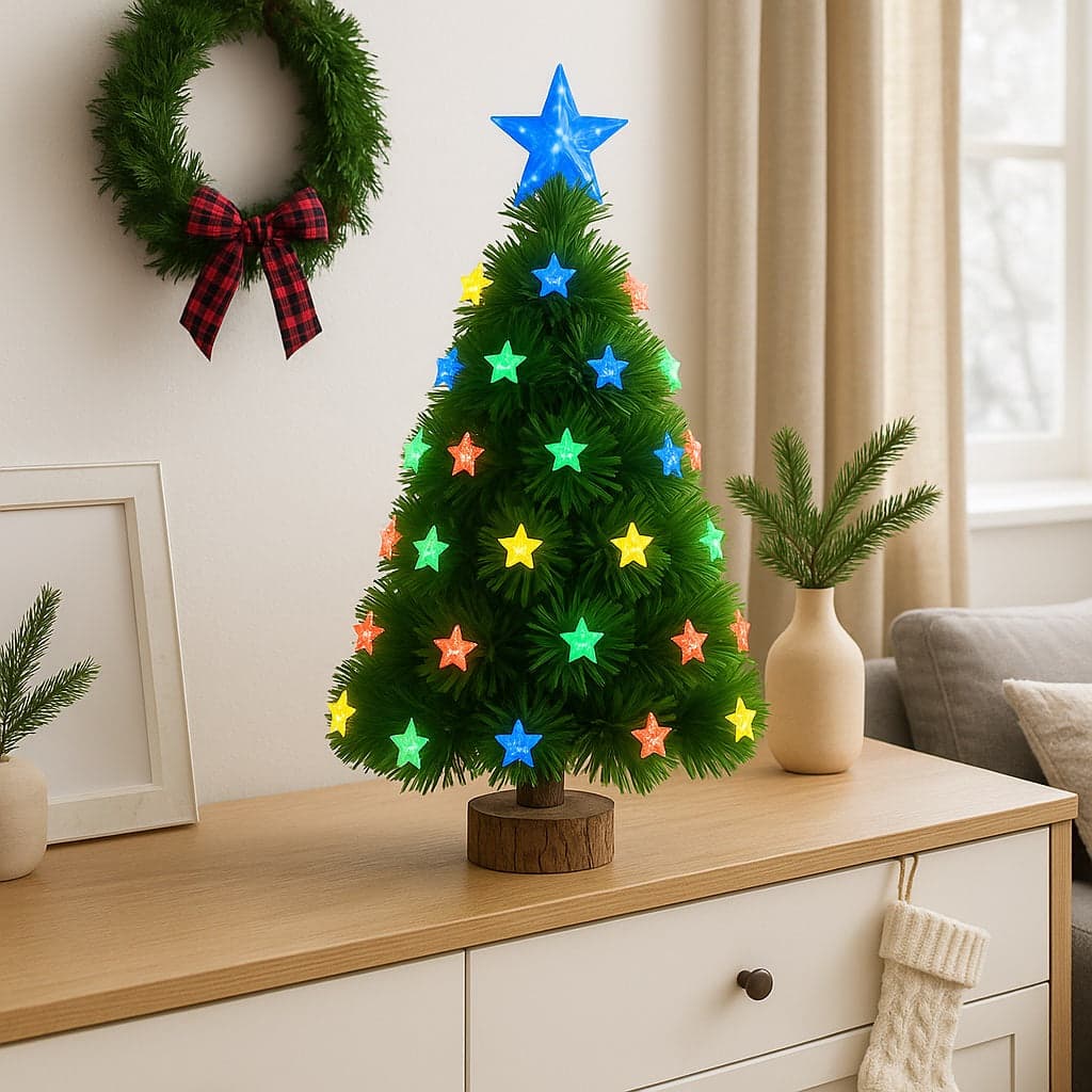 Albero di Natale 60 cm con Stelle Led Multicolore Base Tronco Natalizio Interno in Alberi di natale artificiali Danyx - Casoria, commercioVirtuoso.it