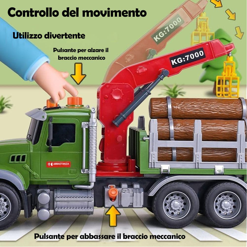 Camion Giocattolo con Tronchi Legno e Gru Veicolo Gioco per Bambini Idea Regalo in Camion Esplodia - Napoli, commercioVirtuoso.it