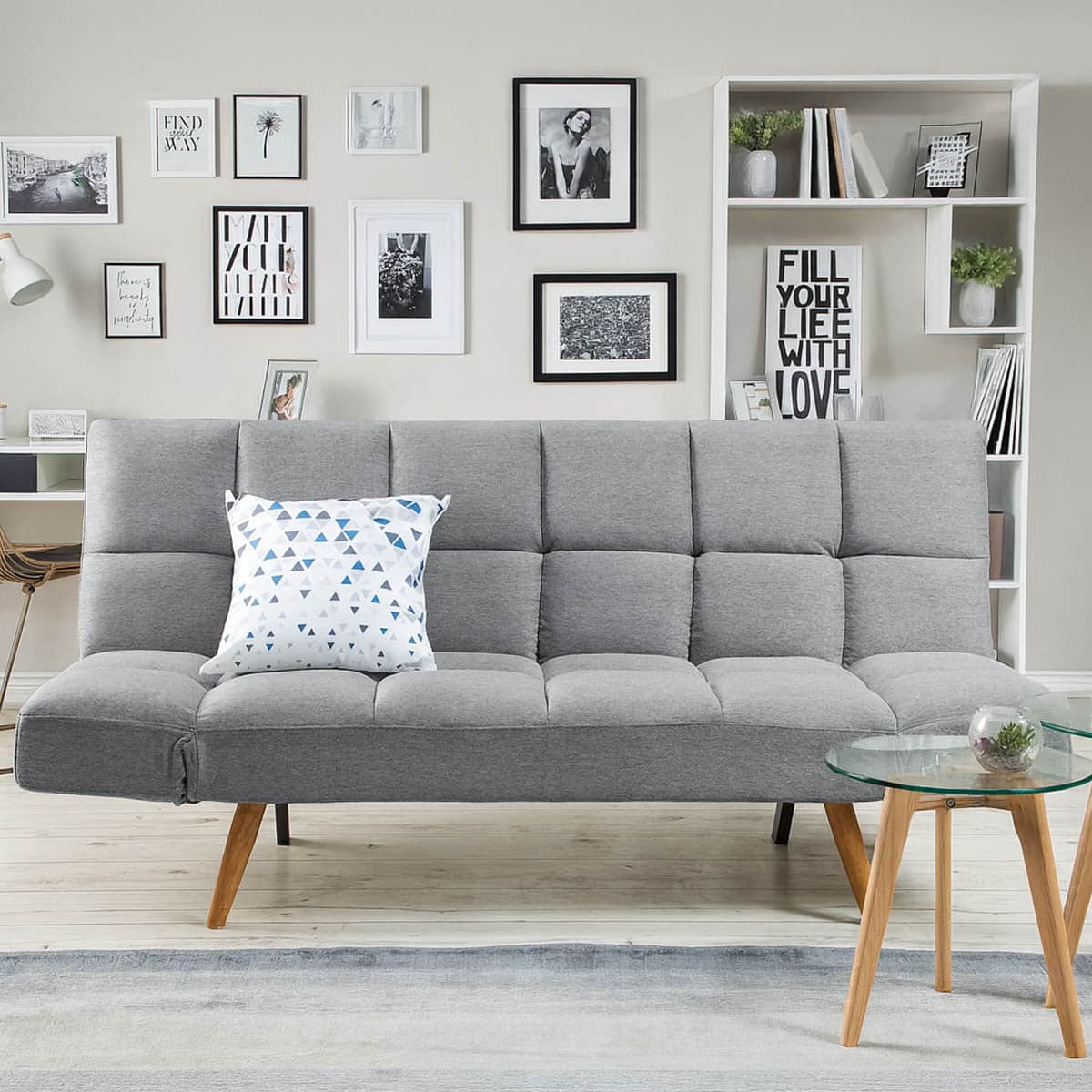 Divano Letto 2/3 Posti Click Clack in Tessuto con Braccioli Regolabili e Apertura Rapida Grigio in Divani Danyx - Casoria, commercioVirtuoso.it