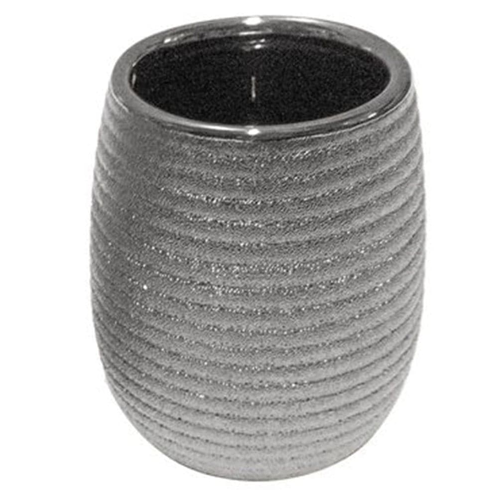 Bicchiere Porta Spazzolini Accessorio Argento Rigato Moderno Arredo Bagno 59939