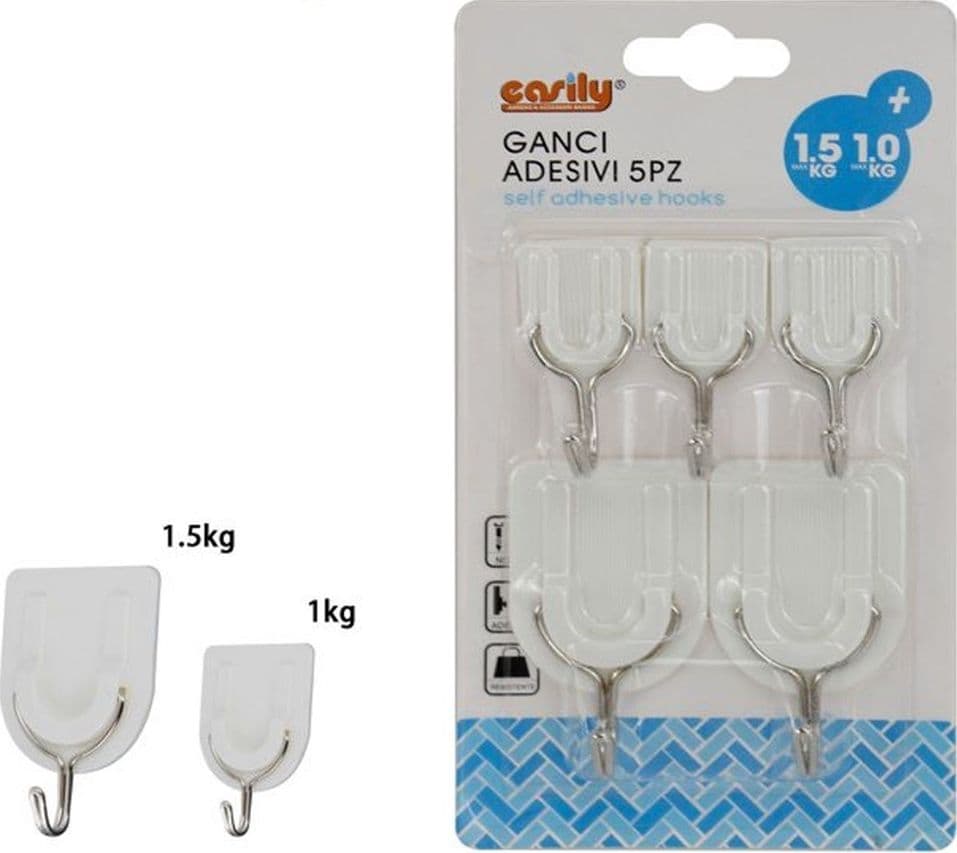 SET 5PZ GANCIO ATTACCAPANNI ADESIVO BIANCO PARETE LEGNO PORTE FASHION HOOK 59671 in Ganci portasciugamani Trade Shop italia - Napoli, commercioVirtuoso.it