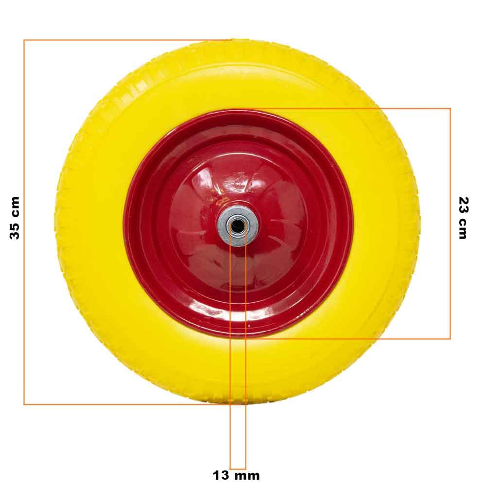 Ruota Piena Antiforatura Carriola 35cm PU Gialla con Asse Acciaio 21cm Resistente in Ruote pneumatiche Danyx - Casoria, commercioVirtuoso.it