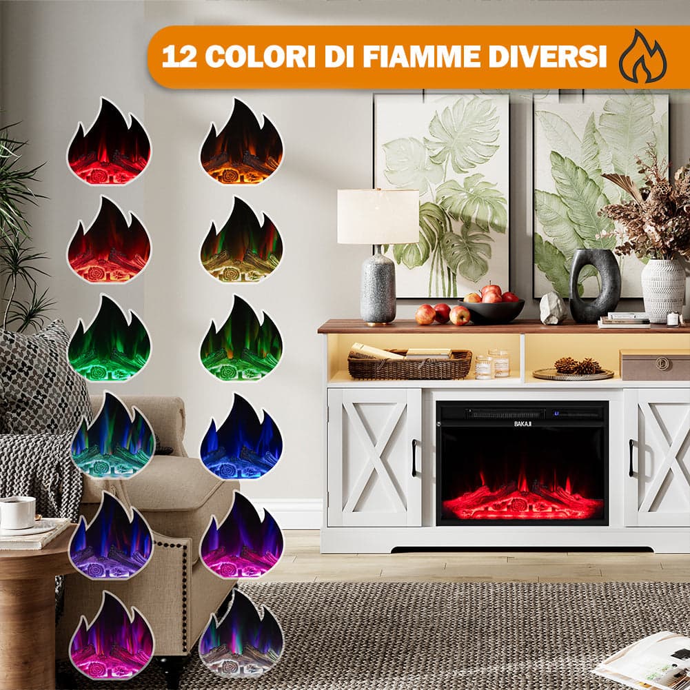 Mobile Bicolore con Camino Elettrico 3D Luci RGB e Telecomando 900/1800W Moderno in Caminetti elettrici Danyx - Casoria, commercioVirtuoso.it