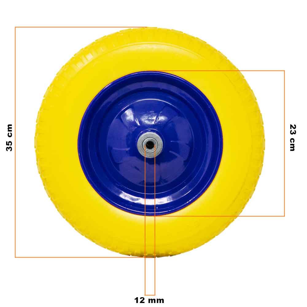 Ruota Piena Antiforatura Carriola 35cm PU Gialla con Asse Acciaio 17cm Resistente in Ruote pneumatiche Danyx - Casoria, commercioVirtuoso.it