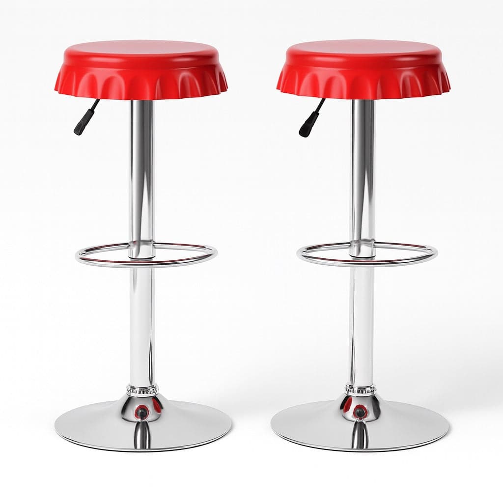 Set 2 Sgabelli Bar Cucina Girevoli Design Tappo Bottiglia Regolabili Rosso Cromati