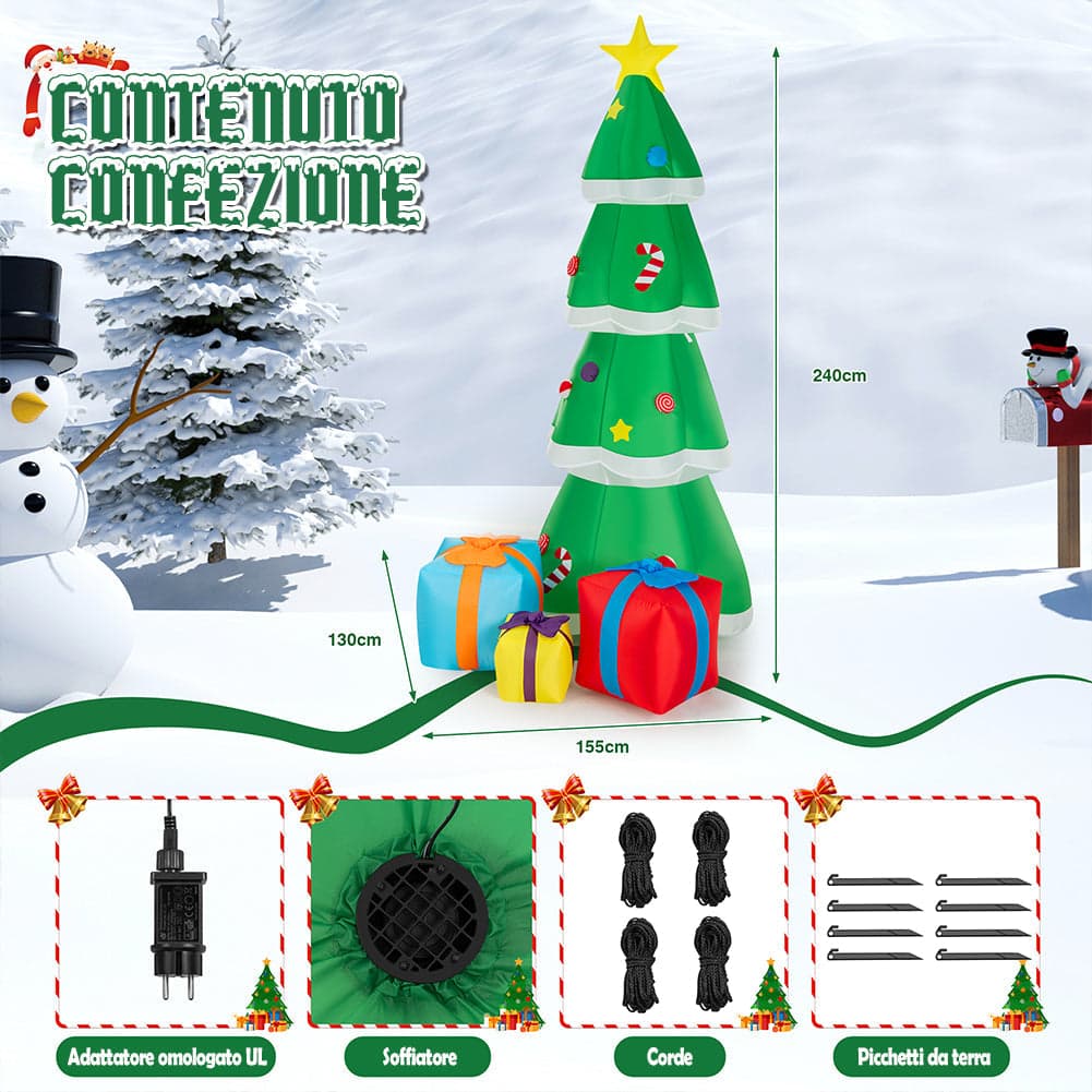 Gonfiabile Albero di Natale Grande Altezza 240 Cm Con Illuminazione Led Per Esterno in Oggettistica Danyx - Casoria, commercioVirtuoso.it