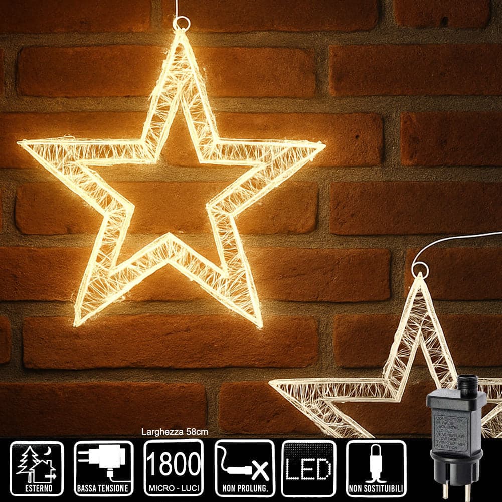 Stella Luminosa di Natale 3D in Metallo con 1800 LED luce calda Larghezza 58 cm in Strisce LED Esplodia - Napoli, commercioVirtuoso.it