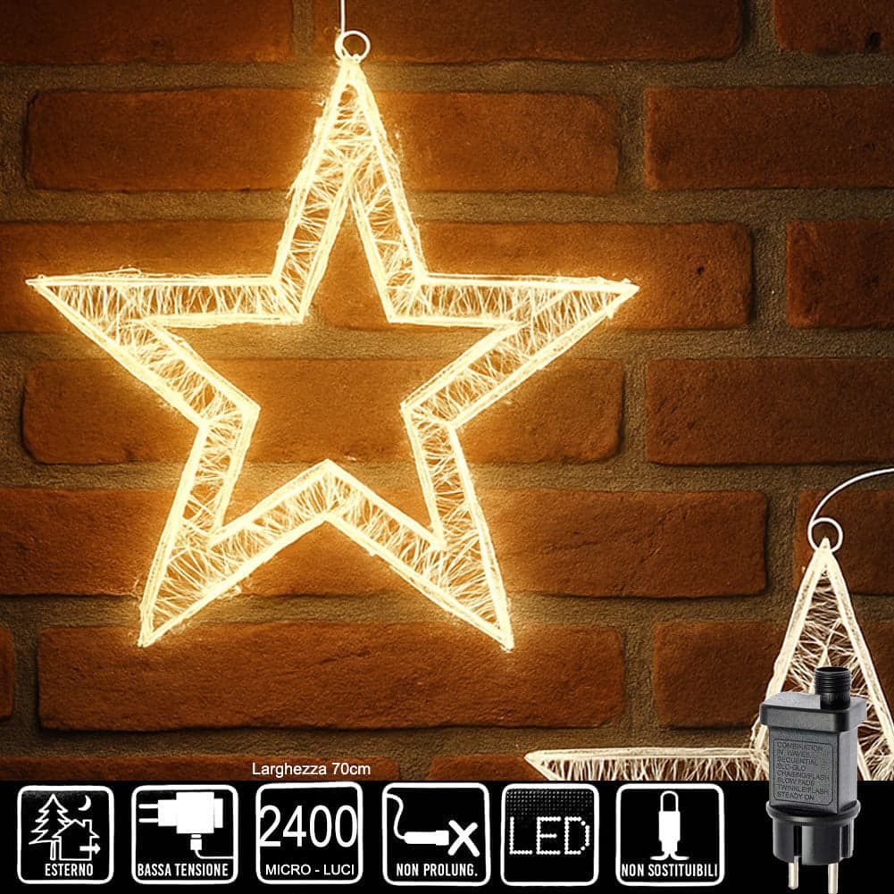 Stella Luminosa di Natale 3D in Metallo con 2400 LED luce calda Larghezza 70 cm