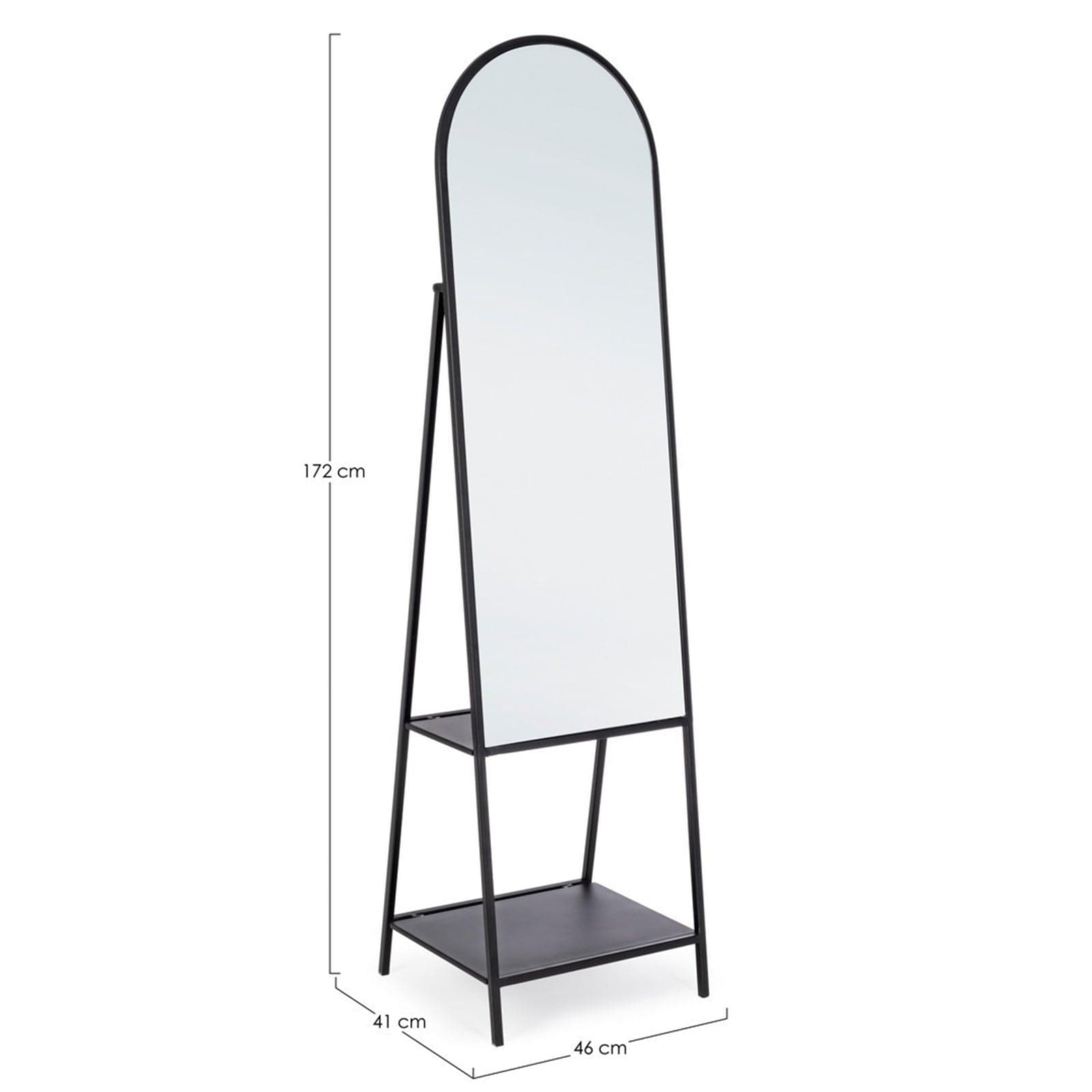 Specchio da terra "Arin" con cornice in metallo e porta scarpe h 172 cm in Specchi da parete Decor Space - Altamura, commercioVirtuoso.it