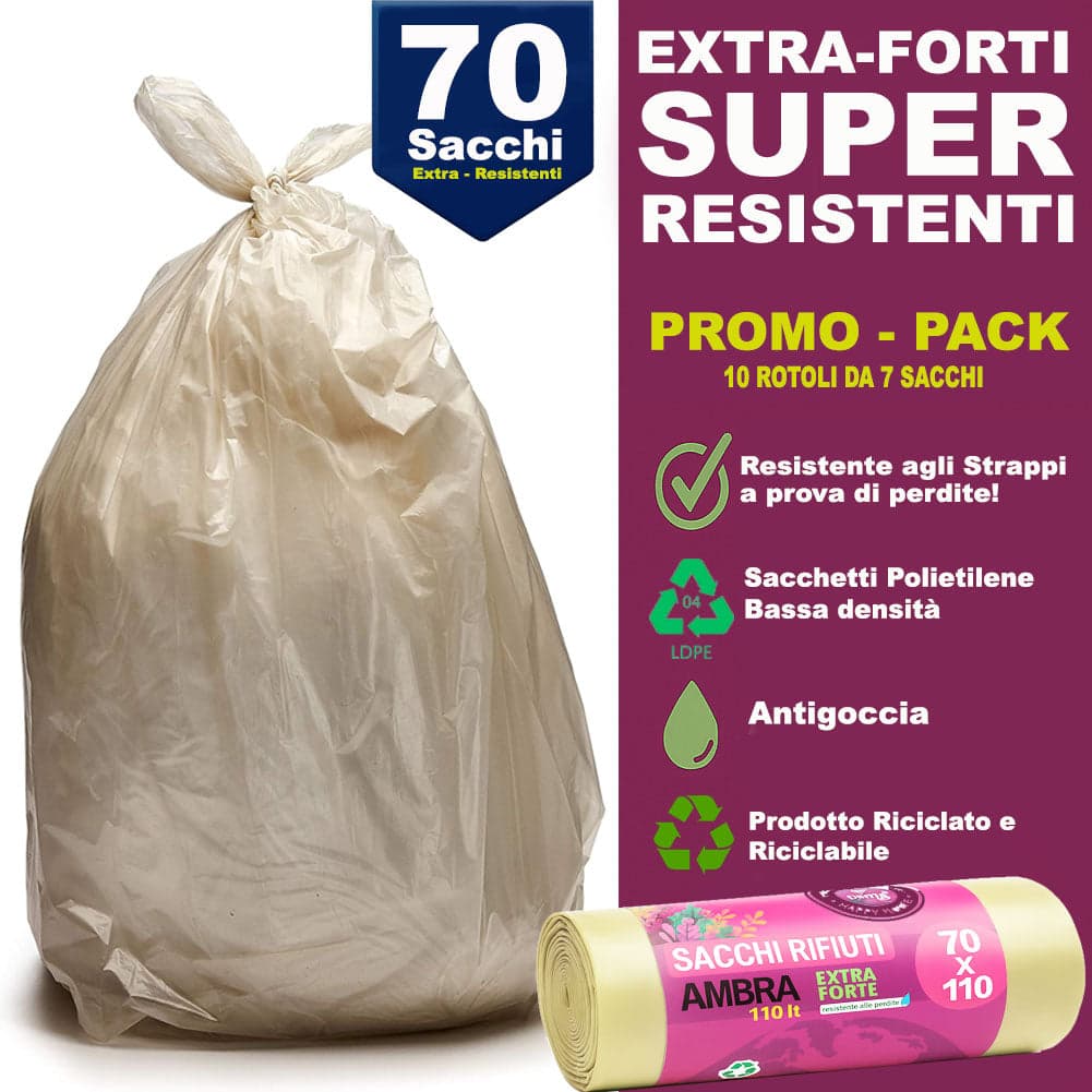 70 x Sacchi per spazzatura Grandi Ambra Trasparenti e Resistenti 70 x 110 cm LDPE in Sacchetti piccoli spazzatura Esplodia - Napoli, commercioVirtuoso.it