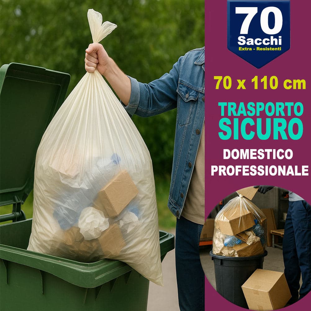 70 x Sacchi per spazzatura Grandi Ambra Trasparenti e Resistenti 70 x 110 cm LDPE in Sacchetti piccoli spazzatura Esplodia - Napoli, commercioVirtuoso.it