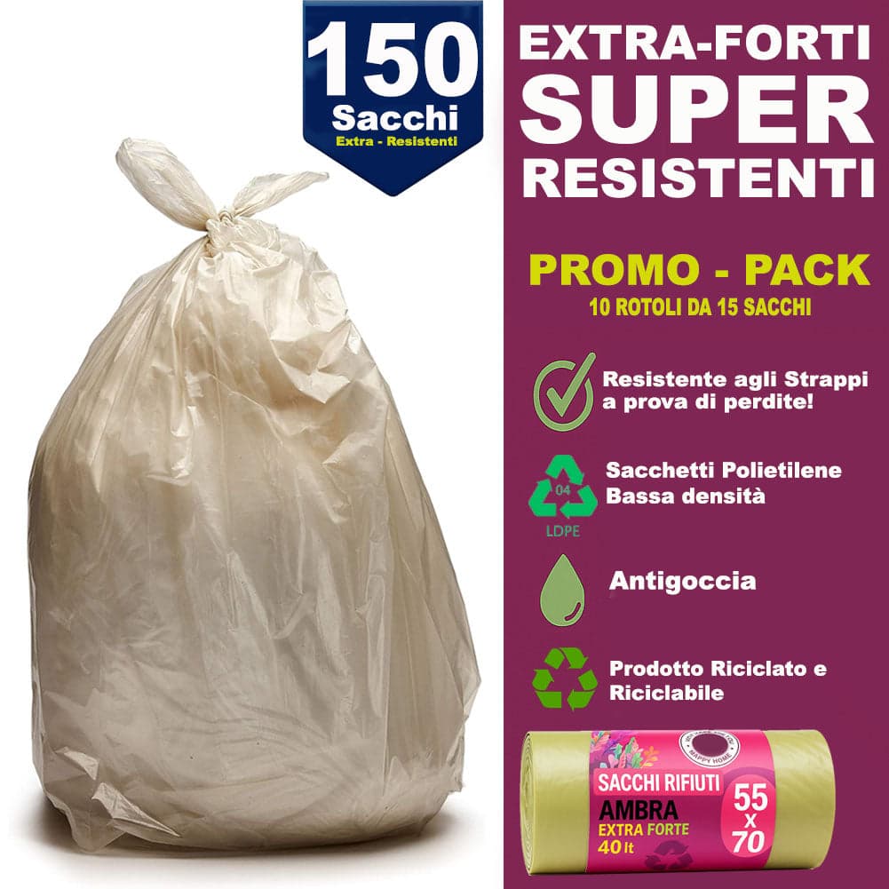 150 x Sacchetti per spazzatura Ambra Trasparenti Grandi e Resistenti 55 x 70 cm LDPE in Sacchetti piccoli spazzatura Esplodia - Napoli, commercioVirtuoso.it