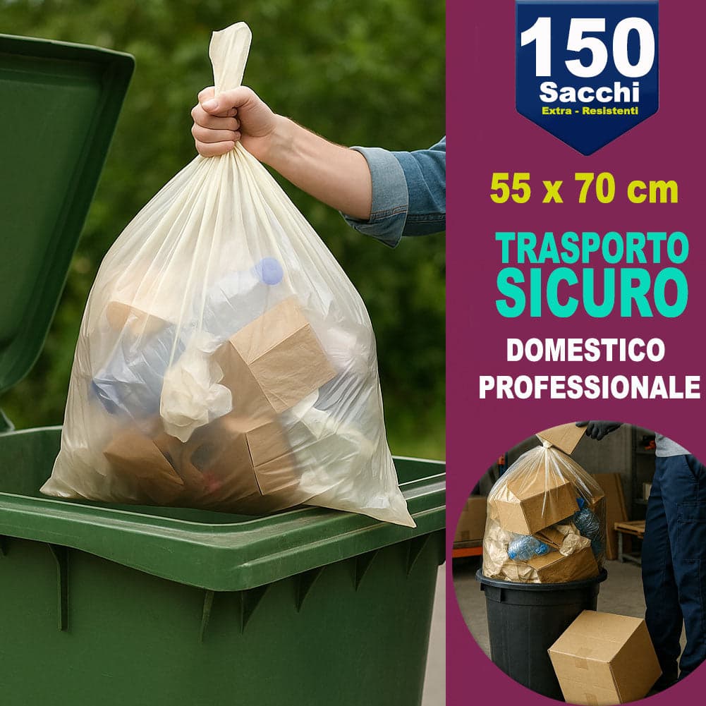 150 x Sacchetti per spazzatura Ambra Trasparenti Grandi e Resistenti 55 x 70 cm LDPE in Sacchetti piccoli spazzatura Esplodia - Napoli, commercioVirtuoso.it