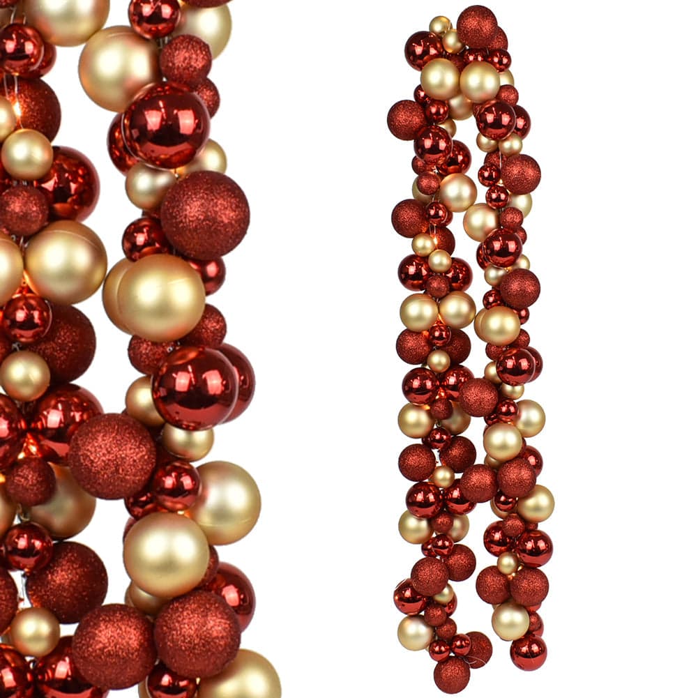 Ghirlanda Natalizia 180cm 142 Palline e Luci Led per Decorazioni Natalizie Rosso e Oro in Ghirlande e corone Danyx - Casoria, commercioVirtuoso.it