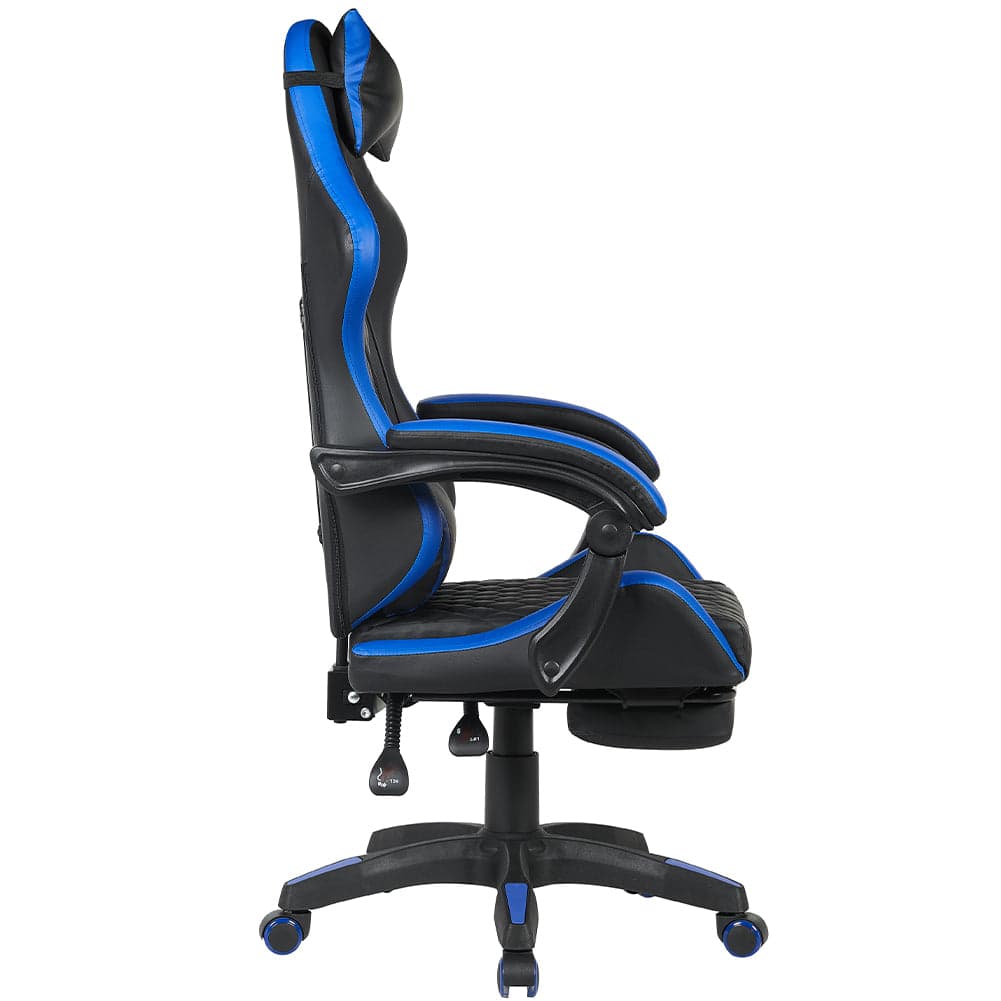 Sedia Gaming Ergonomica Reclinabile in Ecopelle con Poggiapiedi e Cuscini Lombari Blu in Sedie Gaming Danyx - Casoria, commercioVirtuoso.it