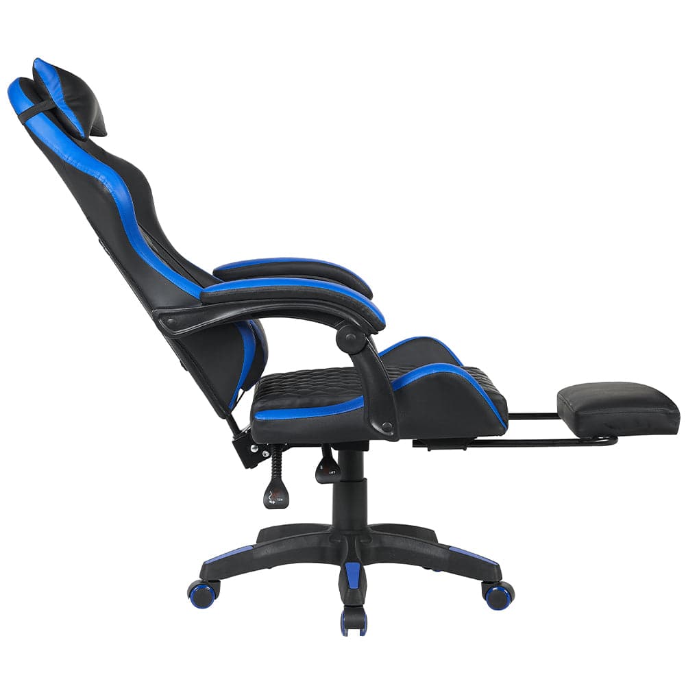 Sedia Gaming Ergonomica Reclinabile in Ecopelle con Poggiapiedi e Cuscini Lombari Blu in Sedie Gaming Danyx - Casoria, commercioVirtuoso.it