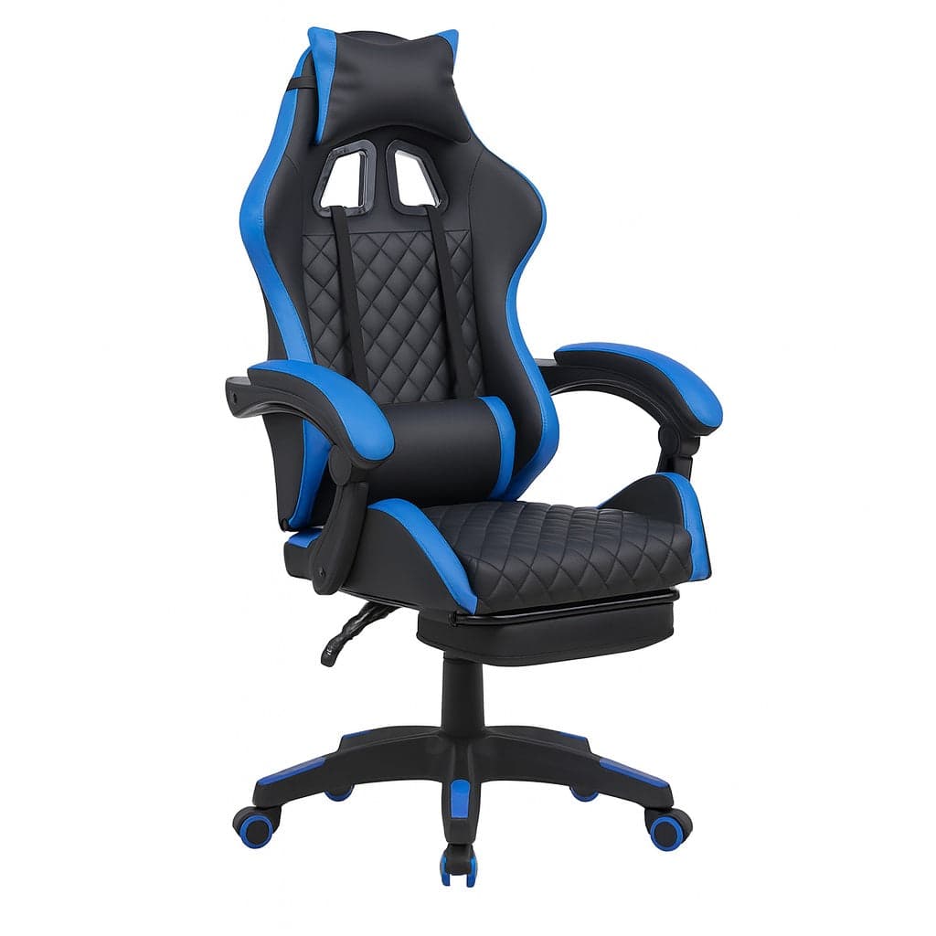 Sedia Gaming Ergonomica Reclinabile in Ecopelle con Poggiapiedi e Cuscini Lombari Blu in Sedie Gaming Danyx - Casoria, commercioVirtuoso.it