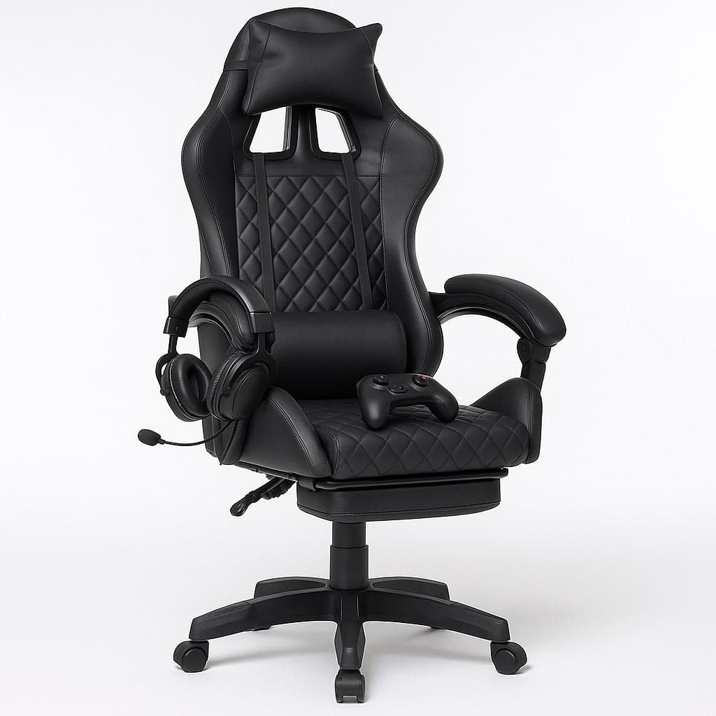 Sedia Gaming Ergonomica Reclinabile in Ecopelle con Poggiapiedi e Cuscini Lombari Nero in Sedie da scrivania Danyx - Casoria, commercioVirtuoso.it