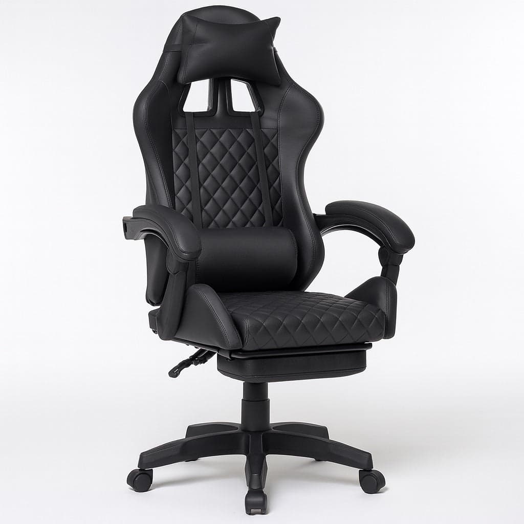 Sedia Gaming Ergonomica Reclinabile in Ecopelle con Poggiapiedi e Cuscini Lombari Nero in Sedie da scrivania Danyx - Casoria, commercioVirtuoso.it
