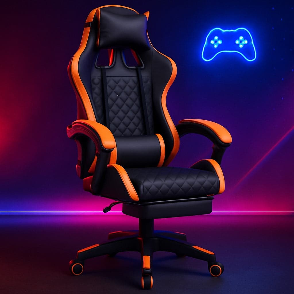 Sedia Gaming Ergonomica Reclinabile in Ecopelle con Poggiapiedi e Cuscini Lombari Arancio in Sedie Gaming Danyx - Casoria, commercioVirtuoso.it