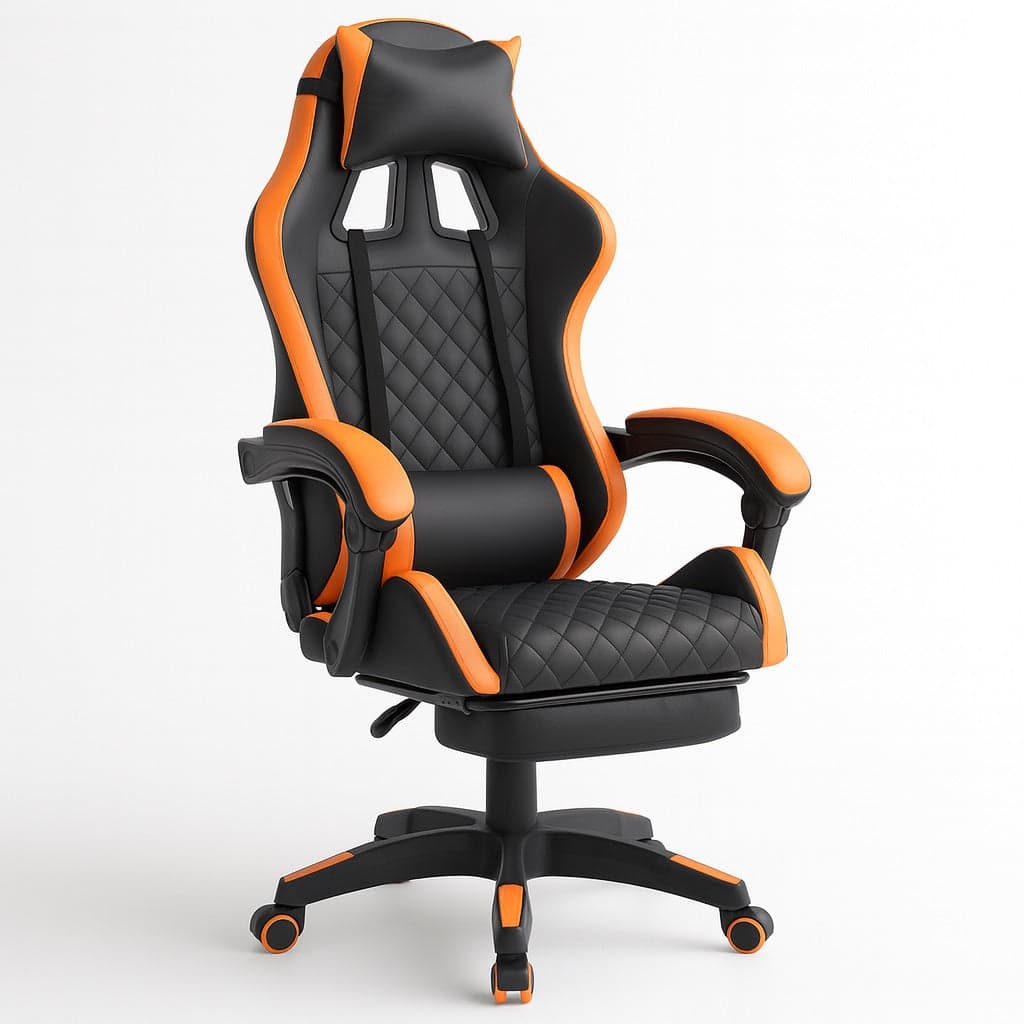 Sedia Gaming Ergonomica Reclinabile in Ecopelle con Poggiapiedi e Cuscini Lombari Arancio in Sedie Gaming Danyx - Casoria, commercioVirtuoso.it