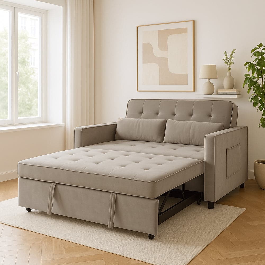 Divano Letto 2 Posti in Velluto Soft con Letto Estraibile e Struttura Rinforzata Beige in Divani Danyx - Casoria, commercioVirtuoso.it