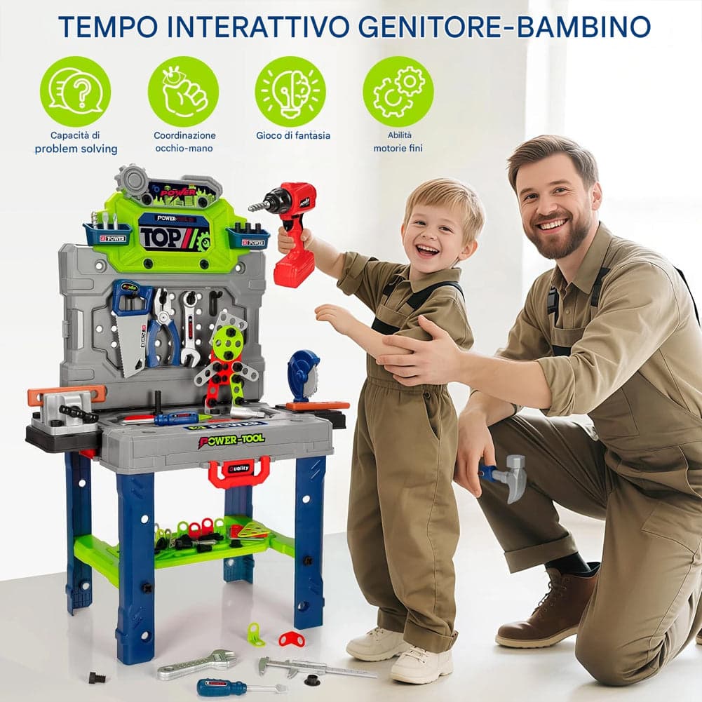 Banco da Lavoro 132 Pezzi con Trapano Elettrico per Bambini Postazione Tuttofare in Attrezzi da lavoro Esplodia - Napoli, commercioVirtuoso.it