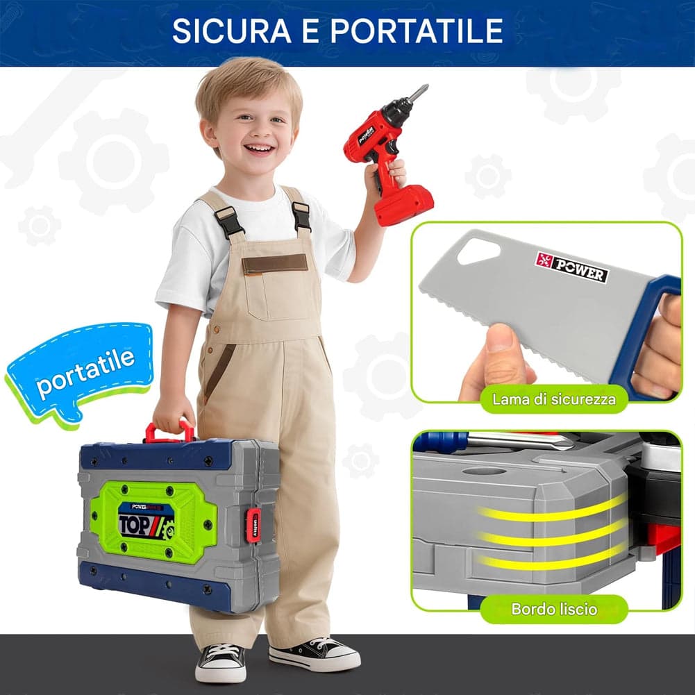 Banco da Lavoro 132 Pezzi con Trapano Elettrico per Bambini Postazione Tuttofare in Attrezzi da lavoro Esplodia - Napoli, commercioVirtuoso.it