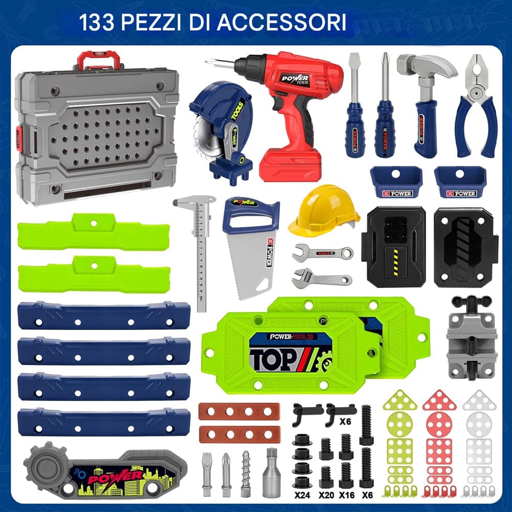 Banco da Lavoro 133 Pezzi Postazione con Trapano Elettrico e Casco Sicurezza in Attrezzi da lavoro Esplodia - Napoli, commercioVirtuoso.it