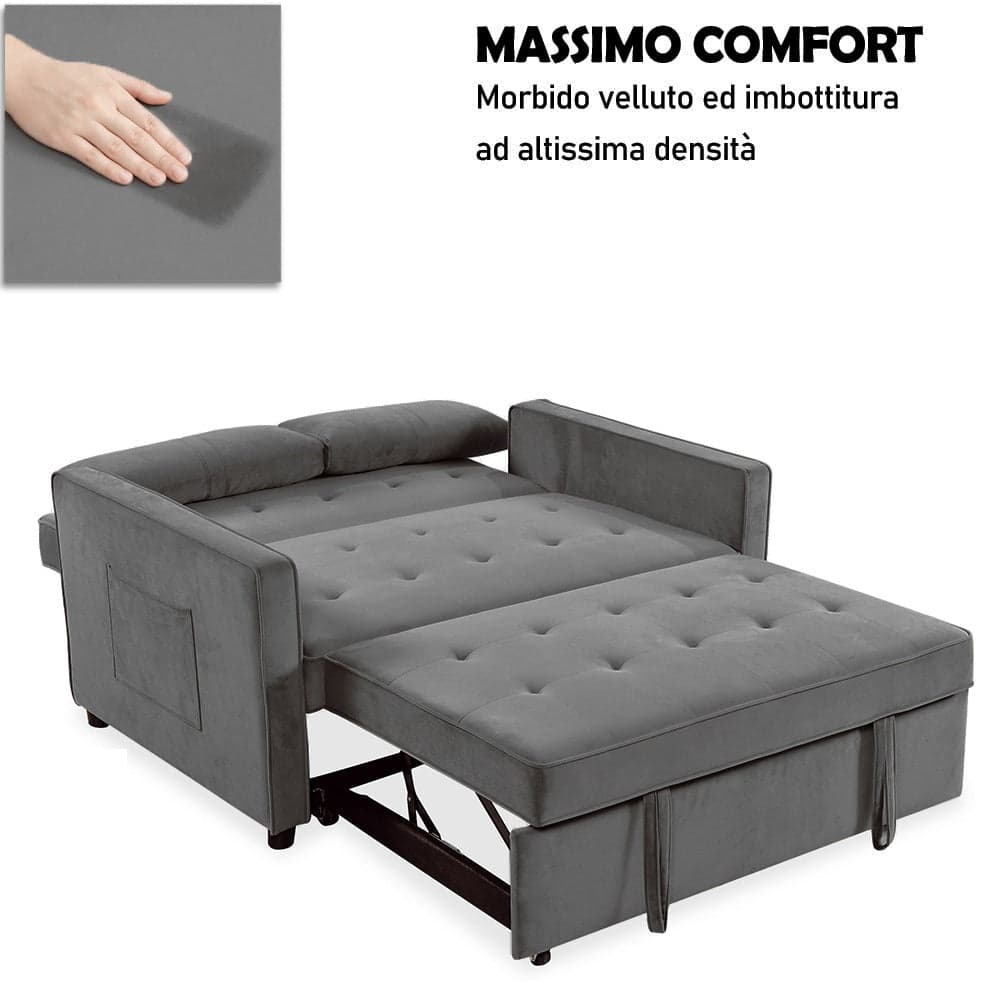 Divano Letto 2 Posti in Velluto Soft con Letto Estraibile e Struttura Rinforzata Grigio in Divani Danyx - Casoria, commercioVirtuoso.it