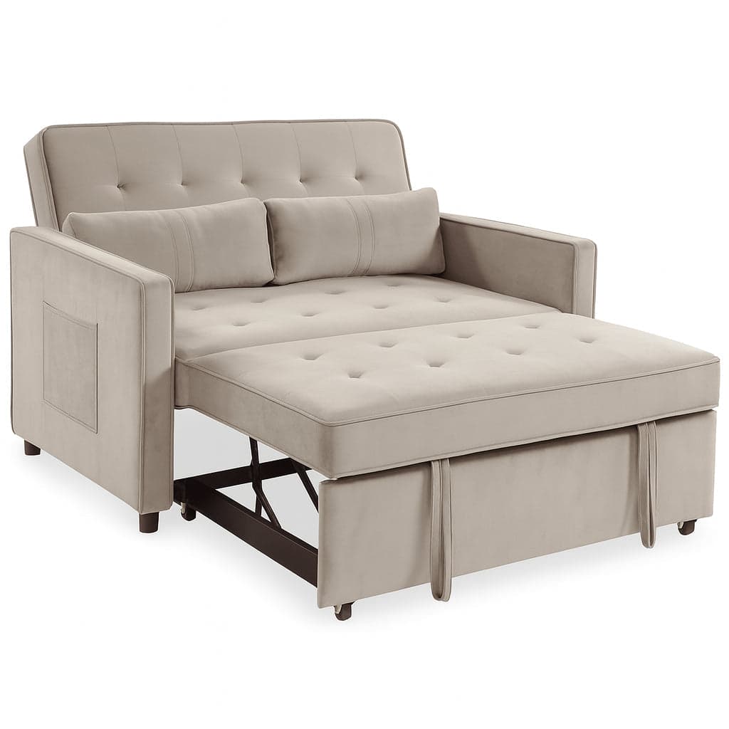 Divano Letto 2 Posti in Velluto Soft con Letto Estraibile e Struttura Rinforzata Beige in Divani Danyx - Casoria, commercioVirtuoso.it