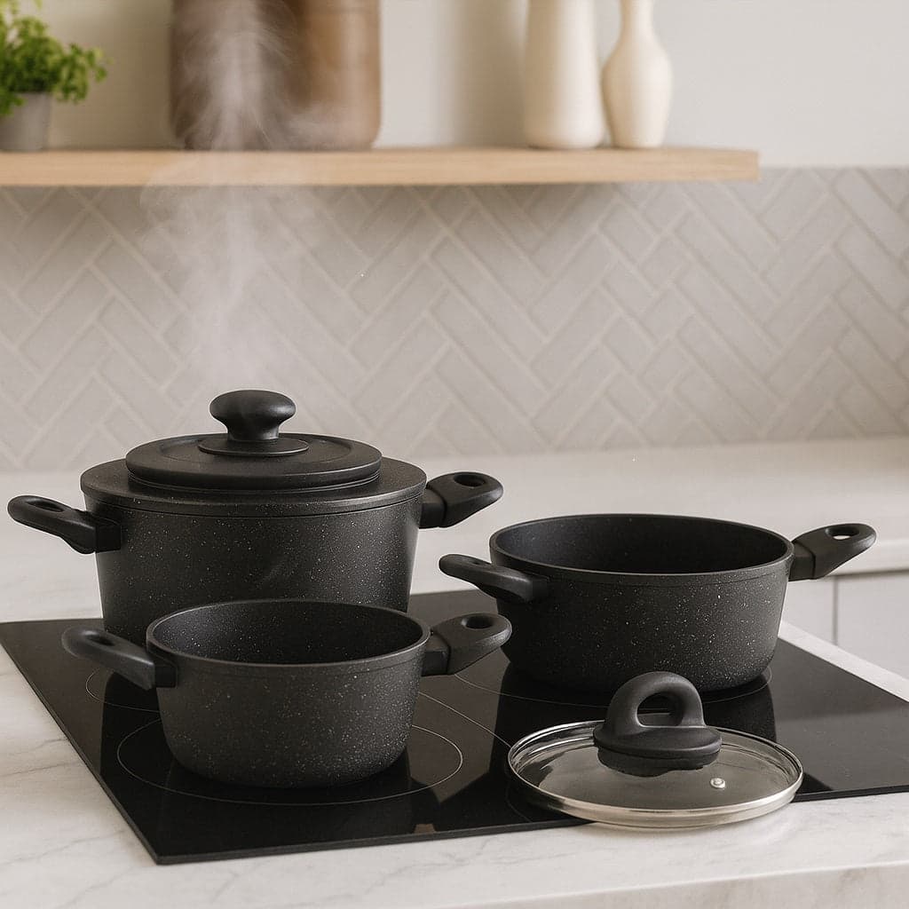Set Pentole 6pz Pietra con Coperchio Magico Antiodore Casseruole 16 20 24 cm Induzione in Set di padelle Danyx - Casoria, commercioVirtuoso.it