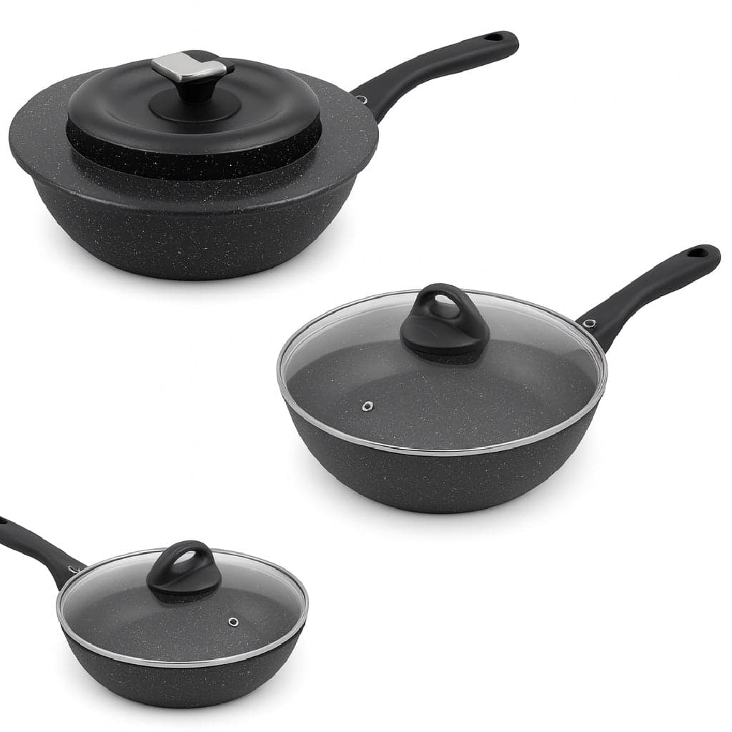 Set Padelle Alte 6pz Pietra con Coperchio Magico Antiodore Padelle 20 24 28 cm Induzione in Padelle universali Danyx - Casoria, commercioVirtuoso.it