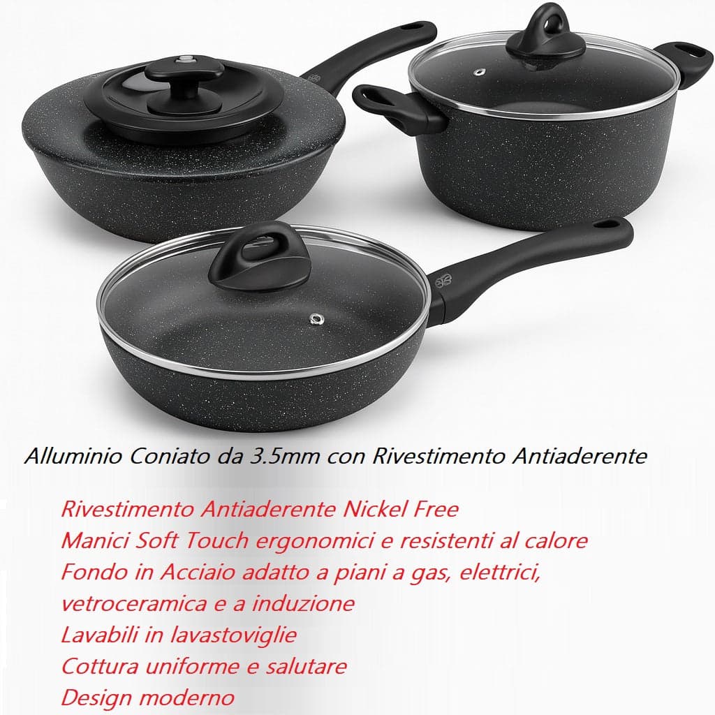 Set Pentole 6pz Pietra con Coperchio Magico Antiodore Padelle 24 28 Casseruola 24 Induzione in Set di padelle Danyx - Casoria, commercioVirtuoso.it