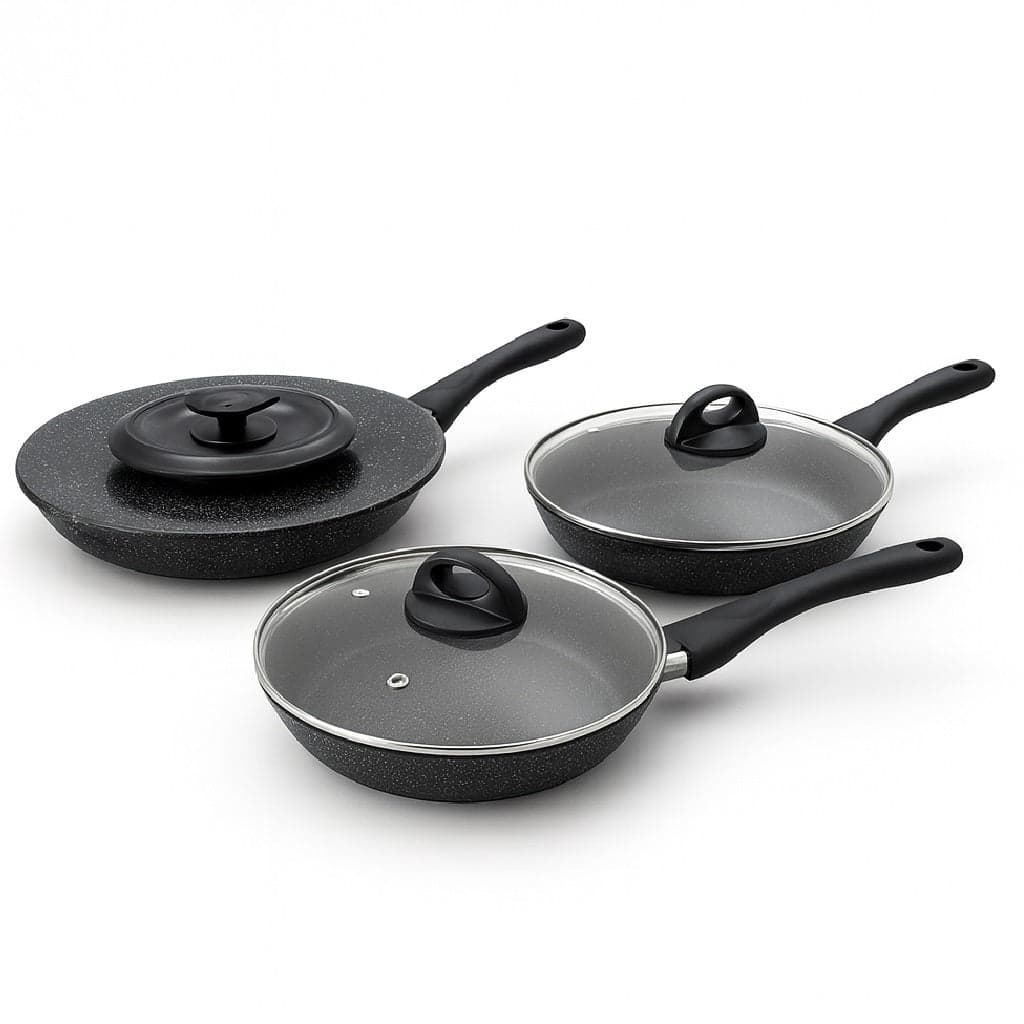 Set Padelle 6pz Pietra con Coperchio Magico Antiodore Padelle 24 28 32 cm Induzione in Padelle universali Danyx - Casoria, commercioVirtuoso.it