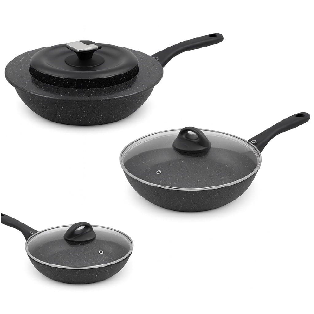 Set Padelle 6pz Pietra con Coperchio Magico Antiodore Padelle 24 28 32 cm Induzione in Padelle universali Danyx - Casoria, commercioVirtuoso.it