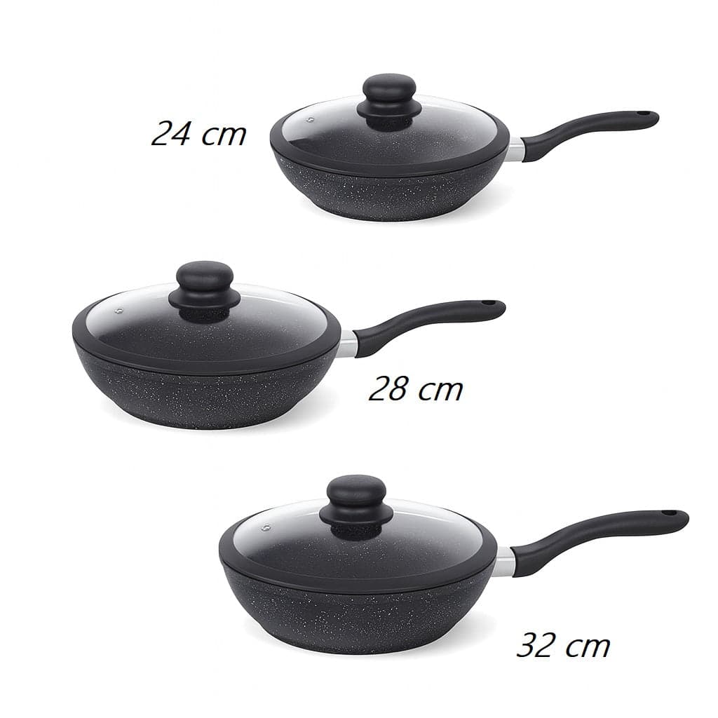 Set Padelle Induzione Pietra Antiaderenti 24/28/32 cm con Coperchi e 5mestoli Nero in Padelle universali Danyx - Casoria, commercioVirtuoso.it