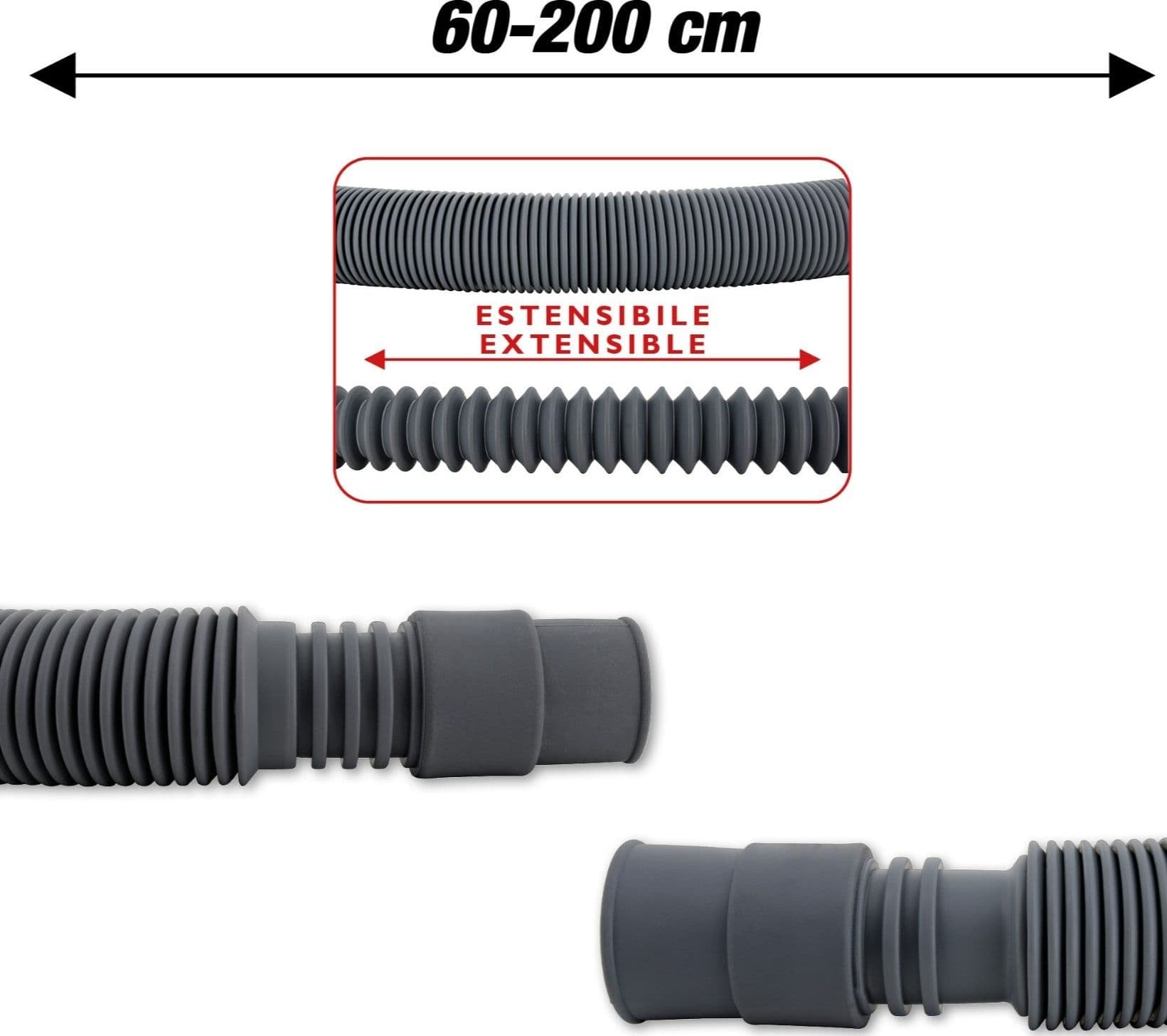 TUBO SCARICO LAVATRICE LAVASTOVIGLIE ESTENSIBILE DA 0.60- 200 CM Ø19-22 in prodotto EuroStore07 - Alatri, commercioVirtuoso.it