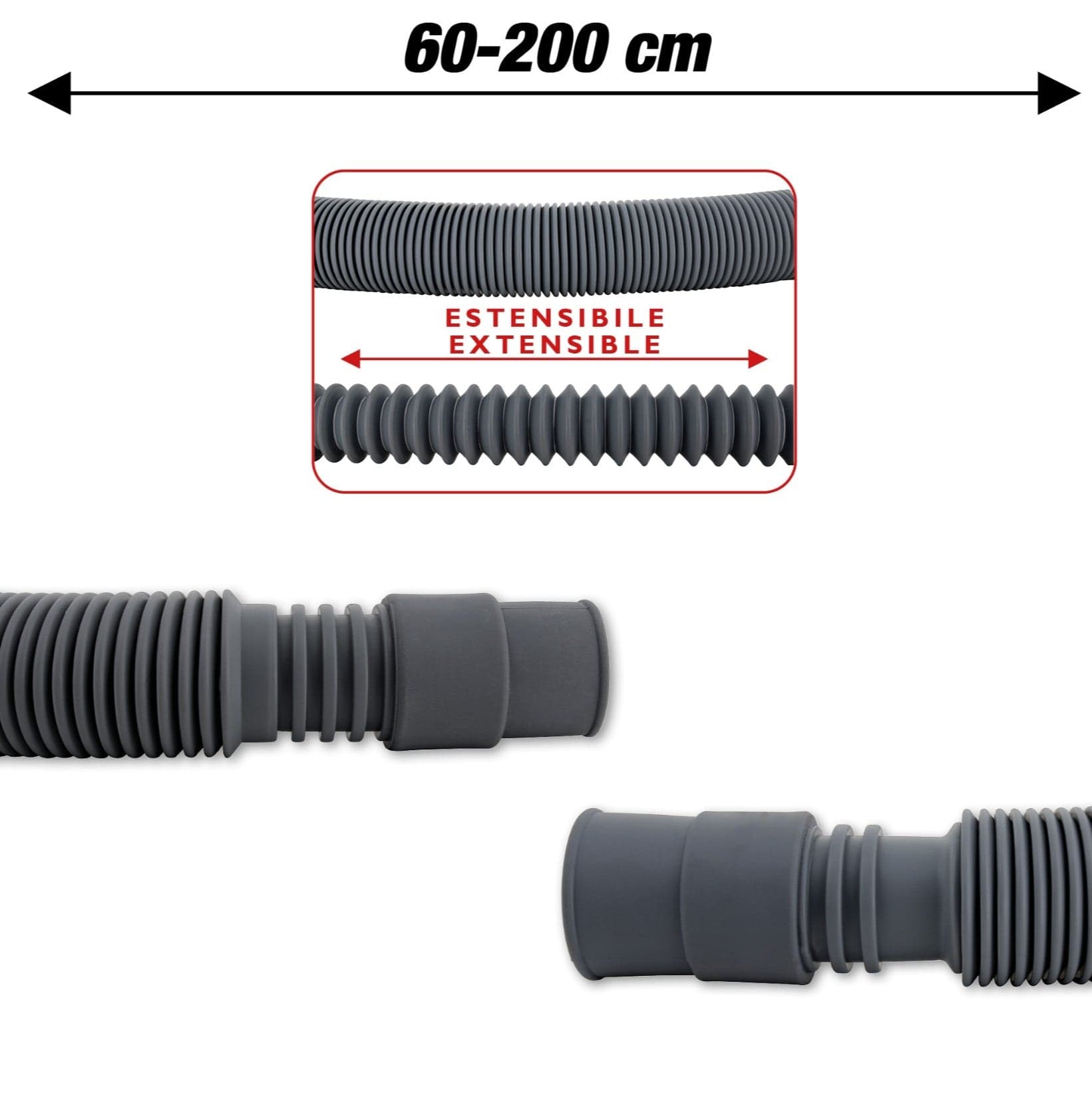 TUBO SCARICO LAVATRICE LAVASTOVIGLIE ESTENSIBILE DA 0.60- 200 CM Ø19-22 in prodotto EuroStore07 - Alatri, commercioVirtuoso.it