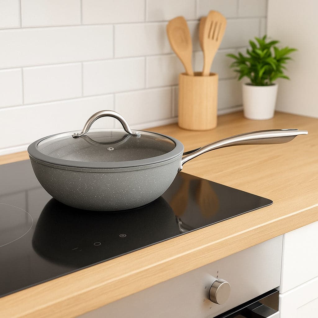 Set Padelle Induzione Pietra Antiaderenti 20/24/28 cm con Coperchi e 5mestoli Grigio in Padelle universali Danyx - Casoria, commercioVirtuoso.it