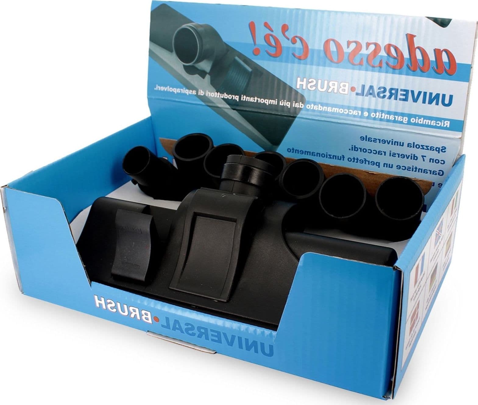 SPAZZOLA ASPIRAPOLVERE PER PAVIMENTI CON RUOTE UNIVERSALE SETOLE + 7 RACCORDI in prodotto EuroStore07 - Alatri, commercioVirtuoso.it