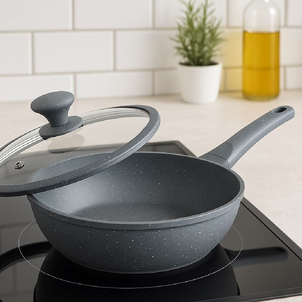 Set Padelle Induzione Pietra Antiaderenti 20/24/28 cm con Coperchi in Vetro Grigio in Padelle universali Danyx - Casoria, commercioVirtuoso.it
